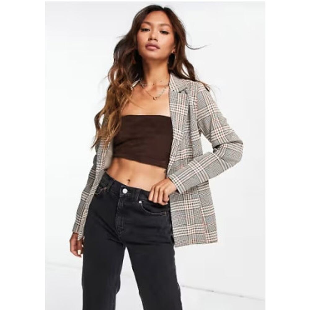 Women's Neutral Check Plaid Blazer